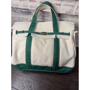 Sunwin Boatkin Style Women Large Cream Green Canvas Tote Bag NWOT Nautical